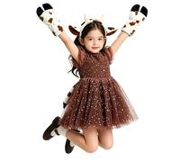 Générique Déguisement Vache | Ensemble De Déguisement Fille Avec Accessoires Vache, Serre-Tête, Queue Et Gants - Robe Tutu | pour Carnaval Bal Masqué Événement Scolaire et Fête Concert Cosplay