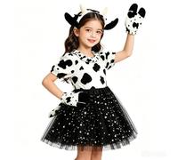 Générique Déguisement Vache | Set De Vêtements Fille Avec Serre-Tête Queue Et Gants Vache - Robe Tutu De Princesse | pour événements scolaires, mascarades, carnaval, cosplay, fêtes et concerts