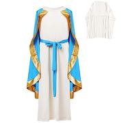 Générique Déguisement Vierge Marie pour Fille - Robe Sainte Marie - Robe de Mascarade avec Cape, Coiffe et Corde de Ceinture pour Fête d'Halloween et Jeu de Rôle