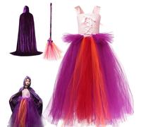 Générique Déguisements De Sorcière Halloween Pour - Ensemble de Robe,Tenue de Princesse avec Cape et Balai pour Réunion Familiale, Spectacle, Cosplay, Représentation Théâtrale, Fête et