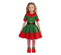 Générique Déguisements Lutin Elfe de Noël pour Enfant Fille Garçon Costume Vert Robe Vêtements pour Nouvelle Année Cosplay Carnaval Mascarade Halloween Fête à Thème en Famille Saint Patrick
