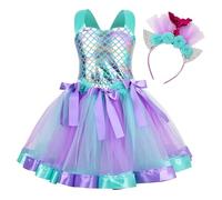 Générique Déguisements pour Filles : Robe Tutu sans Manches en résille avec Coiffure Assortie. (Blue, 6-7 Years)