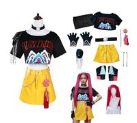 Générique Demon Hunter Cosplay Costume Perruque KPop HUNTR/X Cosplay Anime Rumi/Mira/Zoe K-Pop Costume Anneau et Accessoires pour Halloween Carnaval Party (Mira, M)