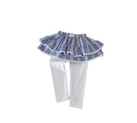 Générique Denim Casual Pants Ensemble jupe-short à carreaux bordée de dentelle pour filles,deux pièces tendance,idéal pour l'été et les jeux décontractés.