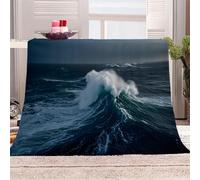 Générique des Vagues d'un Bleu Profond Déferlent Manta de franela 3D Suave - Cubre Sofá/Cama 130x150 cm,La Sauvagerie De L'océan Estampado 3D Ultrarealista,Polar Caliente,Lavable,Hogar/Dormitorio