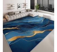 Générique Design À Lignes Dorées Tapis de Salon Fond De Marbre 140 x 200 cm Tapis AntidéRapant D'IntéRieur, Bleu Foncé Doux Poil Court Lavable Moquette - pour Salon Chambre et Salle à Manger