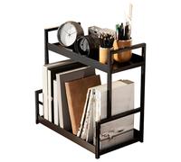 Générique Desktop Organizer Shelf - Expandable Storage Rack for Office Home Use | Wood with Adjustable Compartments Multi Function Display Stand for Books Plants and Supplies 15.35 x 8.66 x 15.75 in