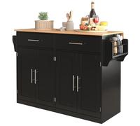 Générique Desserte de Cuisine, Chariot de Service Roulant, Armoire de Rangement sur roulettes, avec Plan de Travail Extensible et Pieds en Bois interchangeables, 2 tiroirs Placard 4 Portes, Noir