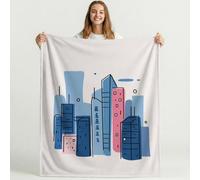 Générique Dessin animé Bleu Rose Couverture Moelleuse Microfibre Chaud Minimaliste Ville Architecture Couverture Antistatique Lavable en Machine pour Familles Couples Enfants 150cm x 200cm