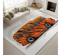 Générique Dessin Animé Bus Tapis de Cuisine imprimé Rayures Tigre Tapis - 60 cm x 120 cm, Blanc Orange Tapiss avec Tapis antidérapant Magique intégré, Lavable entrée Devant Chambre Salon