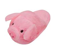 Générique Dessin animé Cochon Conception floue nouveauté Pantoufles Hiver Femmes 3D Bout Rond Chaud intérieur Sol Maison Rose Chaussures en Peluche (One Size)