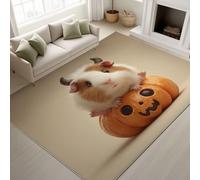 Générique Dessin Animé Cochon d'Inde Citrouilles Halloween Tapis de Cuisine imprimé Tapis - 140 x 200 cm, Beige Tapiss avec Tapis antidérapant Magique intégré, Lavable entrée Devant Chambre Salon