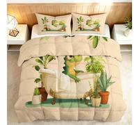 Générique Dessin Animé Couette Imprimée 240 x 220 cm, Couette 4 Saisons Reversible Animaux Plantes Dinosaure Vert Couverture Respirante et Super Douce pour lit 2 Personnes, Édredon Lavable en Machine