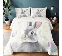 Générique Dessin Animé Couette Imprimée Mignon Animal Lapin - Réversible Toutes Saisons 200x200cm avec 2 Taie d'oreiller 65x65 cm, 2 Personne Edredon Anti Allergie Blanc Couette sans Housse