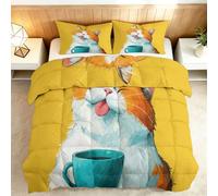Générique Dessin Animé Couette Imprimée Réversible 135 x 200 cm, Couette sans Housse Mignon Animaux Chat Roux Tigré 4 Saisons Lavable Legere - Édredon Chaud Courtepointe Léger pour Garçons Filles