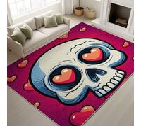 Générique Dessin Animé Crâne Cœurs Amour Tapiss de Cœurs Amour Doux Tapis Imprimé Tapis Lavable 120 x 170 cm, Tapis de Antidérapant pour Chambre Salle à Manger Bureau, Blanc