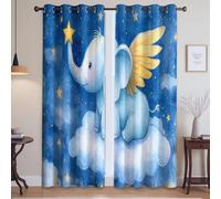 Générique Dessin animé Dessiné à la Main Éléphant Nuage Tenture pour Chambre d'enfant - Anti Froid et Chaleur Tenture Opaque avec Motif, Bleu Ciel, 140L X 175H cm (2 Panneaux)