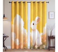 Générique Dessin animé dessiné à la Main Lapin Marguerite Rideau DéCoration pour FenêTre - Réduction du Bruit Rideau Fenêtre à Imprimé, Orange, 117L X 228H cm (2 Panneaux)