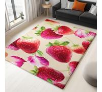 Générique Dessin Animé Fruit Aquarelle FraiseTapis Salon 80 x 150 cm Beige Lavable en Machine Tapis Antidérapant à Poils Courts - Facile à Entretenir pour Salon Salle à Manger Bureau à Domicile