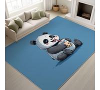 Générique Dessin Animé Panda Thé Au Lait Habitude Tapiss de Thé Au Lait Habitude Doux Tapis Imprimé Tapis Lavable 60 x 180 cm, Tapis de Antidérapant pour Chambre Salle à Manger Bureau, Bleu Denim