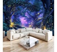 Générique Dessin Animé Papier Peint Panoramique, Forêt De Lucioles De La Nuit Noire Décoration Murale 250 X 175 Cm Murales Papier Peint Intissé Pour Chambre Salon - Poster Tableaux Photo Murauxnoir