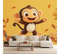 Générique Dessin Animé Papier Peint Photo, Jaune Mat image Muraux Poster, épaissi Photo Murale pour Chambre Salon Chambre d'enfants Mur de fond TV Dortoir Décoration Murale 250 x 175 CM