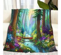 Générique Dessin Animé Paysage Plaid Couverture Polaire - Couverture Forêt Floral Rivière en Flanelle Douce Chaudes Légères, Plaids Polaires pour Jeté de Canapé Voyager Lit ou Canapé, 100 x 130 cm