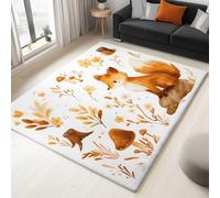 Générique Dessin Animé Renard Champignon Tapis Salon Lavable, Blanc Chambre Tapis Poil Court Super Doux Anti-dérapant pour Bureau Hôtel Chevet Couloir Sol Coureurs 80 x 150 cm