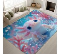 Générique Dessin Animé Salamandre Corail Rêve Tapiss de Corail Rêve Doux Tapis Imprimé Tapis Lavable 140 x 200 cm, Tapis de Antidérapant pour Chambre Salle à Manger Bureau, Turquoise