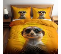 Générique Dessin Animée Housse de Couette Animal 90 x 190 cm, Animal Suricate Parure de Lit Jaune Doré Parure de Lit Bicolore 1 Personnes Fermeture Éclair Sets de Housse Couette Chambre Décor