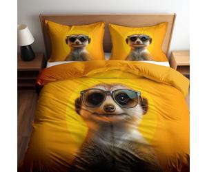 Générique Dessin Animée Housse de Couette Animal 90 x 190 cm, Animal Suricate Parure de Lit Jaune Doré Parure de Lit Bicolore 1 Personnes Fermeture Éclair Sets de Housse Couette Chambre Décor