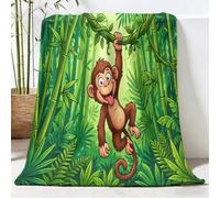 Générique Dessin Couverture Toutes Saisons à Animé Plantes Singe - Plaid Douillet Réversible et Couvre-lit en Peluche Vert, Couverture Moelleuse pour Adultes et Enfants 150 x 200 cm