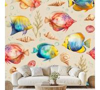 Générique Dessiné À La Main Poisson Algue Papier Peint Aquarelle Animal Marin Papier Adhesif Monde Sous-Marin Autocollant Mural 450x315 cm Poster Mural pour Chambre Salon