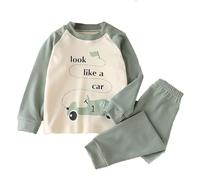 Générique Deux pièces Costume de Pyjamas pour Garçon,Ensemble Pyjama Unisexe Impression Dessin animé Doux Vêtement Nuit Col Rond Pantalon vêtements d'automne Petites Filles et garçons
