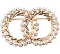 générique Deux Rondes Croisées Perle Fleurs Broches Broches Vêtements Bijoux JauneDurable et ingénieux
