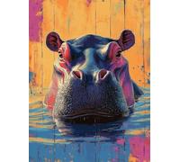 Générique Diamond Painting Hippopotame, 5D Diamond Painting Adulte Grand Format Animal Kit Broderie Tableau Diamant Adulte Complet Carré, Diamant Point de Croix Peinture, Cadeau Femme 40x60cm R-5275