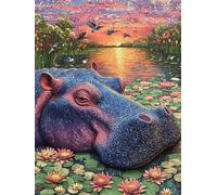 Générique Diamond Painting Hippopotame, 5D Diamond Painting Adulte Grand Format Fleur Kit Broderie Tableau Diamant Adulte Complet Carré, Diamant Point de Croix Peinture, Cadeau Femme 50x80cm 6-0A65