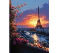 Générique Diamond Painting Paris, 5D Diamond Painting Adulte Grand Format Fleur Kit Broderie Tableau Diamant Adulte Complet Carré, Diamant Point de Croix Peinture, Cadeau Femme 30x40cm E-7J52