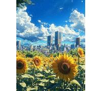 Générique Diamond Painting Tournesol, 5D Diamond Painting Adulte Grand Format Ville Kit Broderie Tableau Diamant Adulte Complet Carré, Diamant Point de Croix Peinture, Cadeau Femme 60x90cm K-SF61