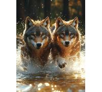 Générique Diamond Painting Wolf, 5D Diamond Painting Adulte Grand Format Animal Kit Broderie Tableau Diamant Adulte Complet Carré, Diamant Point de Croix Peinture, Cadeau Femme 50x80cm 8-OA42