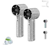 Générique Diamond Portable Fan, Diamond Handheld Mini Fan, Rechargeable Silent Desktop Fans, with LED Light, USB Rechargeable, for Travel Office Outdoor, Makeup (Silver*2)