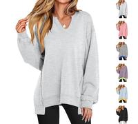 Générique Diligentup Womens Oversized Sweatshirt V Neck Long Sleeve Tunic, Lightweight Pullover Diligentup V-Neck Sweatshirts (Gray,M)