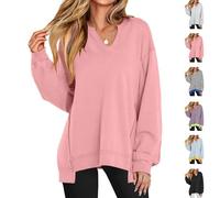 Générique Diligentup Womens Oversized Sweatshirt V Neck Long Sleeve Tunic, Lightweight Pullover Diligentup V-Neck Sweatshirts (Pink,TG)