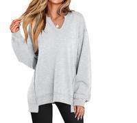 Générique Diligentup Women's Oversized Sweatshirt V-Neck Long Sleeve Tunic Lightweight Pullover, Fashion Cozy & Trendy Loose Top (Gray,Grand)