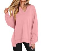 Générique Diligentup Women's Oversized Sweatshirt V-Neck Long Sleeve Tunic Lightweight Pullover, Fashion Cozy & Trendy Loose Top (Pink,TG)