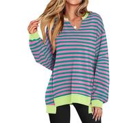 Générique Diligentup Womens Oversized Sweatshirt, V Neck Long Sleeve Tunic Lightweight Pullover,Loose Cozy Outfit for Fall (Green-Blue,TG)