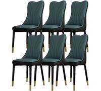 Générique Dining Chairs Set of 6 Science Technology Cloth Kitchen Household Desk Chair Sturdy Iron Art Metal Legs(Blue+Black Leather)