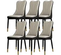 Générique Dining Chairs Set of 6 Science Technology Cloth Kitchen Household Desk Chair Sturdy Iron Art Metal Legs(Light Grey+Black Leather)