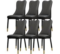 Générique Dining Chairs Set of 6 Science Technology Cloth Kitchen Household Desk Chair Sturdy Iron Art Metal Legs(Dark Grey+Black Leather)
