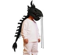 Générique Dinosaur Costume - Skeleton Dragon Jumpsuit, Realistic Soft Headwear, Kids Halloween Cosplay Outfit, Boys Girls Party Dance Wear, Stage Celebration Gear, Black White Bone Pattern